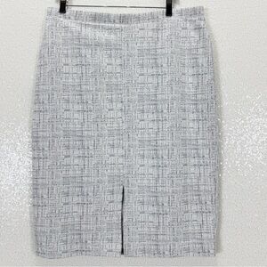 Ann Taylor Textured Tweed Pencil Skirt L Gray White Stretch Lined Front Slit NWT